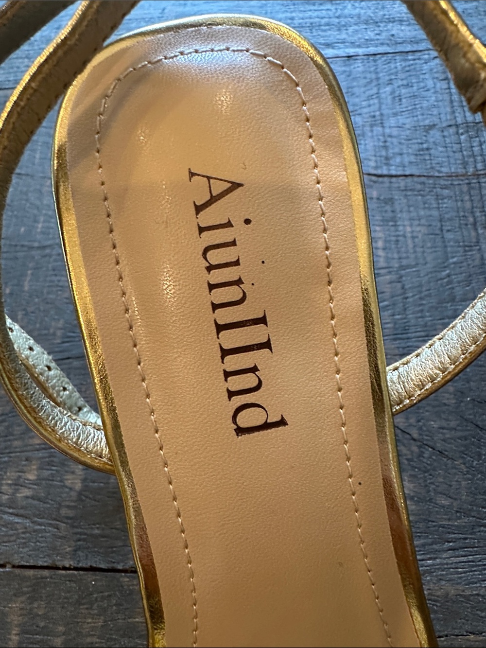 Gold Metallic Square-Toe Heeled Sandals - Picture 2 of 4